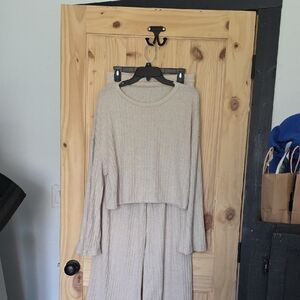 Beige Ribbed Knit Two-Piece Set